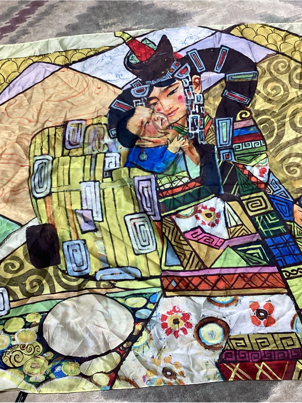 Artistic Bohemian Multicolor Yalguun 100% Silk Scarf Art Design 33 X 70”